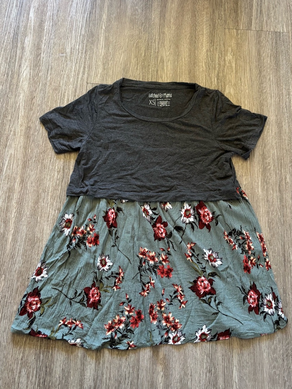 Latched Mama Charcoal Breastfeeding Top with Green Floral Bottom